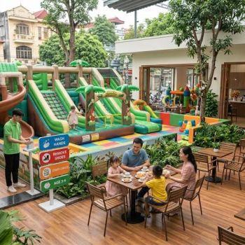Nhà phao cho quán cafe – Giải pháp khu vui chơi trẻ em kết hợp cafe